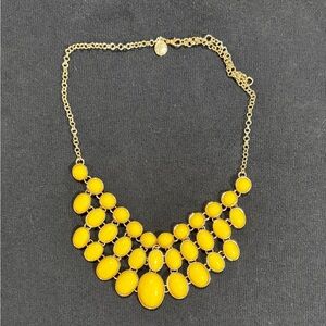 Jane Stone Yellow Statement Bib Necklace Gold Tone Oval Cabochon